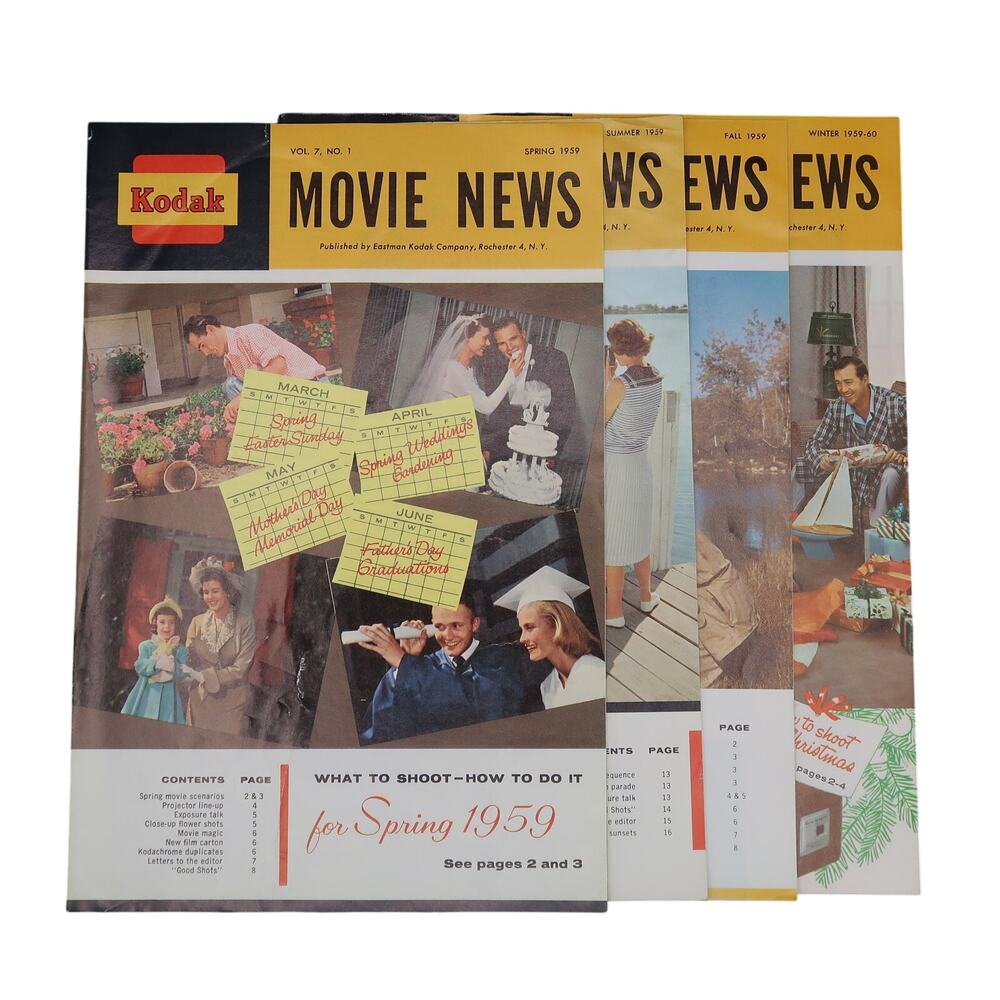 Kodak Movie News Magazine Booklet Set of Four (4) 1959 Eastman Kodak Vintage
